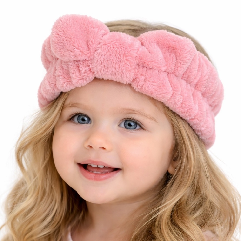 NEW TAHARI blush pink soft fuzzy fleece bow elastic stretchy baby girl headband